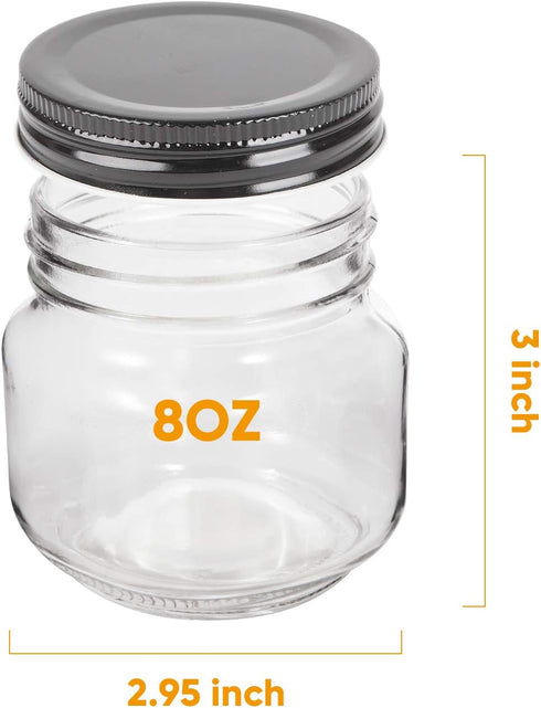 QAPPDA Mason Jars - 8 oz Glass Jars with Lids for Canning, Wide Mouth Spice Jars with Black Lids, Set of 30