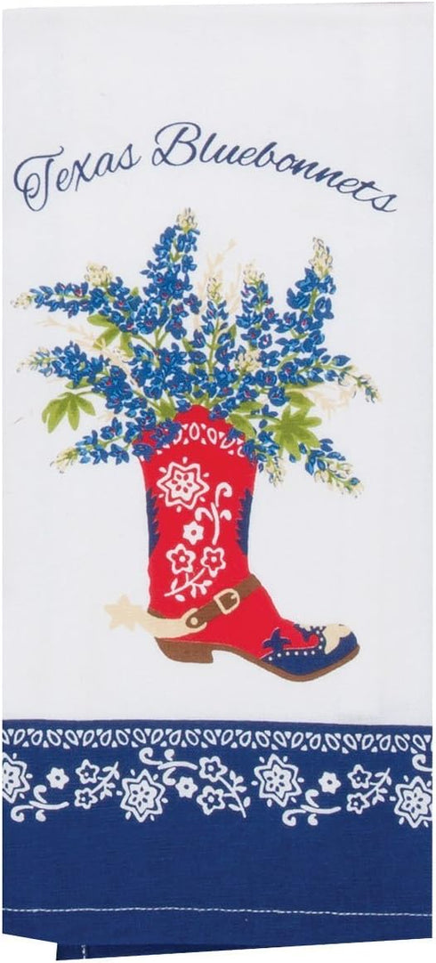 Kay Dee Designs Tea Towel and Cotton Terry Dishtowel Bundle, Home Sweet Texas Bluebonnets (2 Items)
