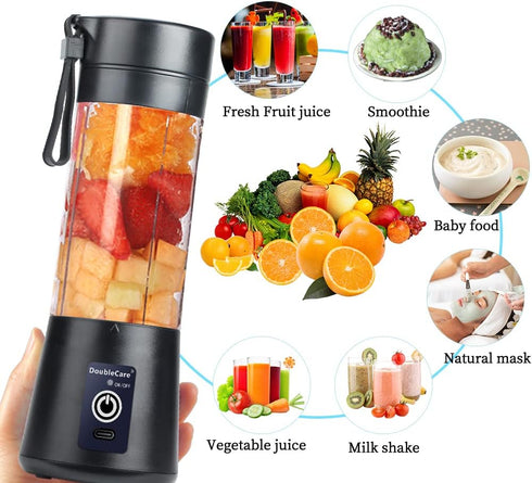 Portable Blender Cup, Electric USB Mini Juicer Blender for Shakes and Smoothies, Juice, 380ml, Six Blades Great for