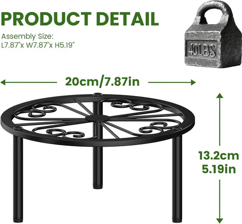 7.9-inch TOSKING Heavy Duty Metal Plant Stand - Decorative Round Plant Stand, Adjustable Leveling Feet & Rust-Resistant