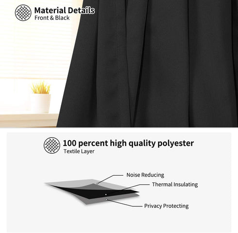 PiccoCasa Blackout French Door Curtain Panel - Solid Blackout Door Curtain Drapery with Tiebacks - 1 Panel Black W25 x
