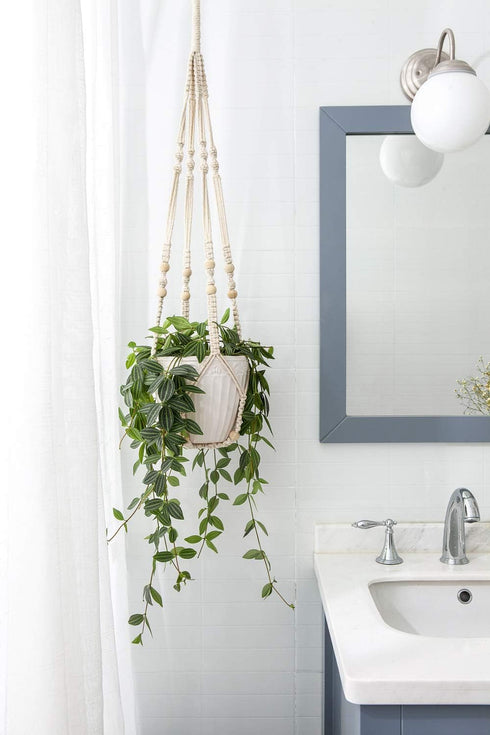 35 Inch, Set 1 Mkono Macrame Plant Hanger Indoor Hanging Planter Basket with Wood Beads Decorative Flower Pot Holder No