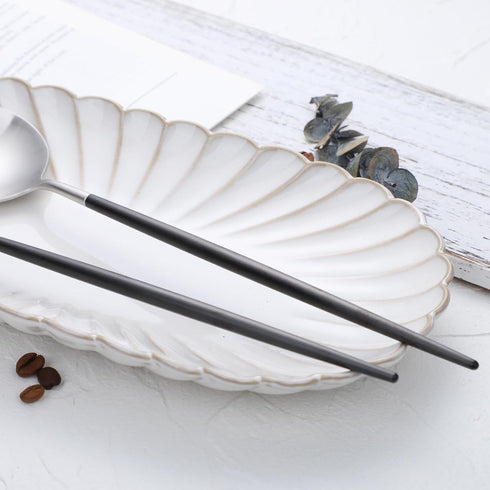 Salad Servers Spoon and Fork Set, 11.41 inch, 18/10 Stainless Steel with Titanium Plating (Black Silver)