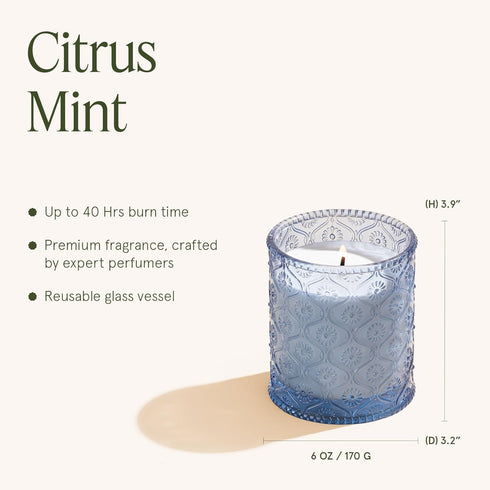 LA JOLIE MUSE Lemon Candle, Citrus Mint Scented Candles for Home, Natural Soy Blue Candle, 6 Oz with 40 Hour Burn