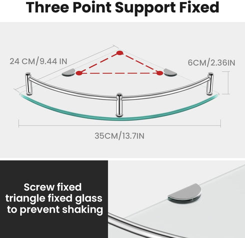 2 PackSliver Glass Corner Shelves Tempered Bathroom Eestantes para Baos with Rail Wall Mounted Drill Hole for Corner