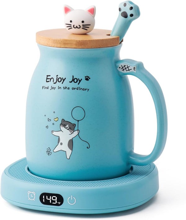Bsigo Coffee Mug Warmer & Cute Cat Mug Set, Candle Mug Warmer