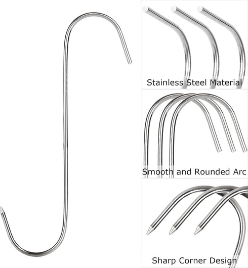 60PCS 5inch 6inch 7inch Meat Hooks for Hanging - Stainless Steel Meat Hooks for Smoker - Butchering Smoking Hanging