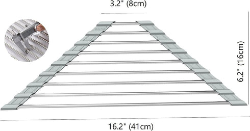 Triangle Dish Drying Rack - Roll Up Folding Stainless Steel Over The Sink Dish Drainer Mat for Kitchen (Grey)