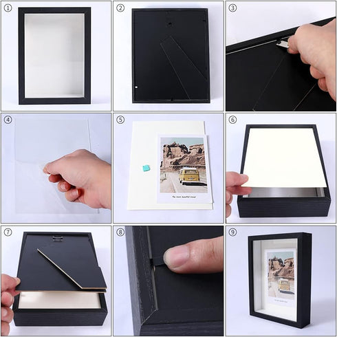 KAPIX Small Shadow Box 4x6 Picture Frame with HD Plexiglass, Deep Wood Memory Box for Keepsake Display (Black)