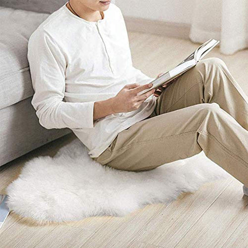 LOCHAS Deluxe Super Soft Fluffy Shaggy Faux Sheepskin Rug for Bedroom, 2ft x 3ft, Ivory White