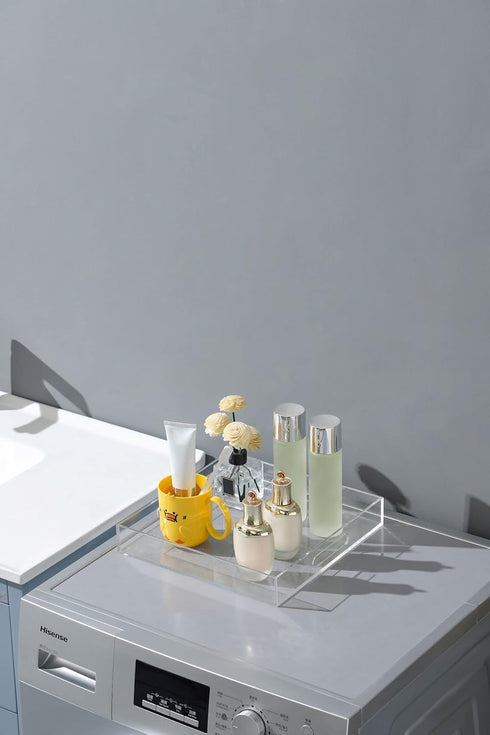 Clear Sturdy Acrylic Serving Tray - 12x12 Inch for Coffee, Appetizer, Breakfast, Makeup Drawer Organizer, Decorative