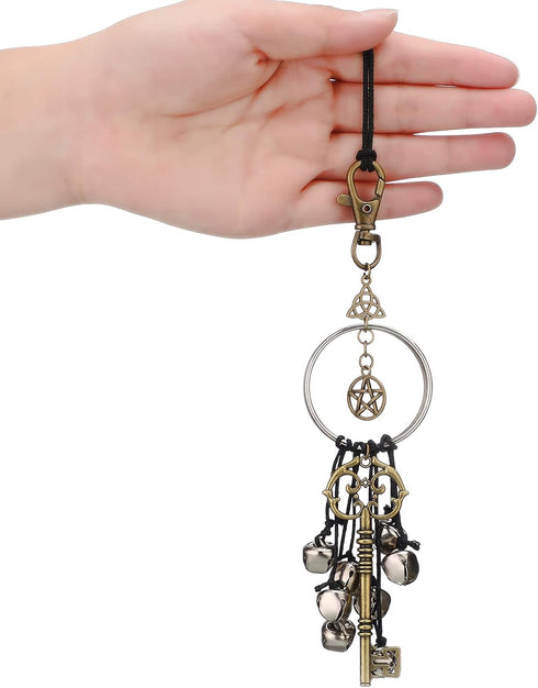 Witch Bells for Door, Wiccan Decor Altar Bell, Antique Magic Keys, Witchy Wicca Home Protection Decor (2 Pieces)