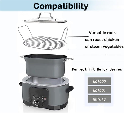 Steam and Roast Rack Stainless Steel for Ninja Foodi Possible Cooker Pro 8.5 Qt, Slow Cooker Crock Pot Oval Chrome Pack