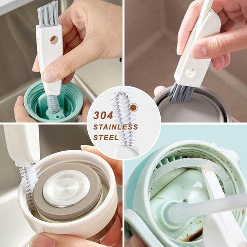 Bottle Cleaning Brush Set, 3pcs Long Handle Silicone Cleaner Brushes + Thermos Lid Cup Brush + Drinking Straw Brush