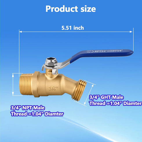 3/4" 3/4" NPT Brass Male Hose Bib, Heavy Duty Outdoor Hose Spigot/Faucet, Lead-free, With Male GHT Threads, Unlimited