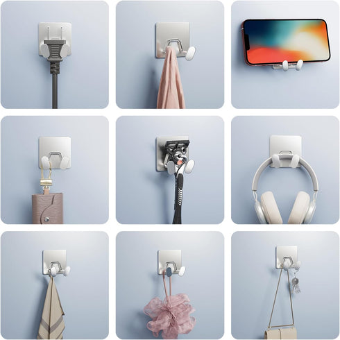 susswiff 4-Pack Adhesive Shower Hooks for Inside - Extra Sticky Stainless, Razor Holder Shower Accessories, Wall