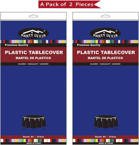 Royal Blue Plastic Tablecloths 2 Pack - Disposable 84 Inch Circle Table Covers for Parties, Weddings, 6 ft Round Use