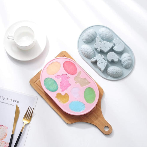 2 Pack Easter Rabbit Bunny Egg Silicone Molds, 3D Easter-theme Baking Mould Tray for DIY Baking Tool, Chocolate Cake
