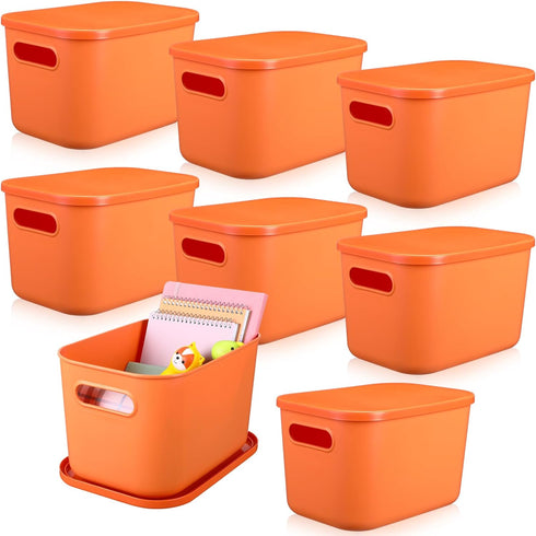 Hoolerry 8 Pieces Colorful Storage Bins with Lid and Handle - Stackable Plastic Baskets for Bedroom Office