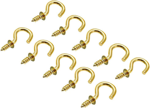 Mini Brass Plated Ceiling Screw Hooks, 50 Pcs (1 inch), Gold, Hanging Cup Hooks for Plants and Decorations
