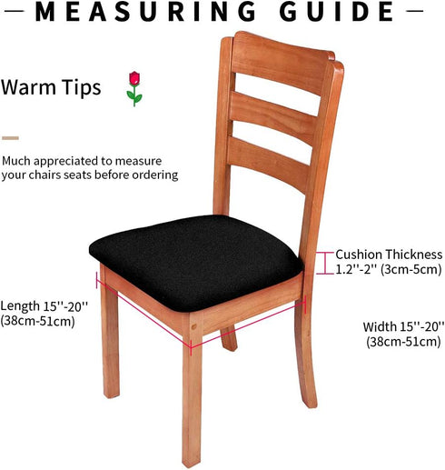 Gute Chair Seat Covers, Stretch Solid Dining Room Chair Protectors with Ties (4 Pcs, Black)