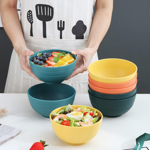 Kyraton Plastic Cereal Bowls 8 Pieces 26 oz, Unbreakable And Reusable Light Weight Bowl For Rice Noodle Soup Snack Salad Fruit BPA Free Dishwasher Safe (Mutil Color) by Kyraton