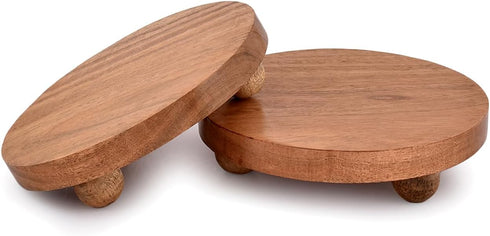 NIRMAN Counter/Plant (5.5" 5.5" 1.5"), (Set 2) Display Stand Round Acacia Wood Stand for Display Wooden Stand