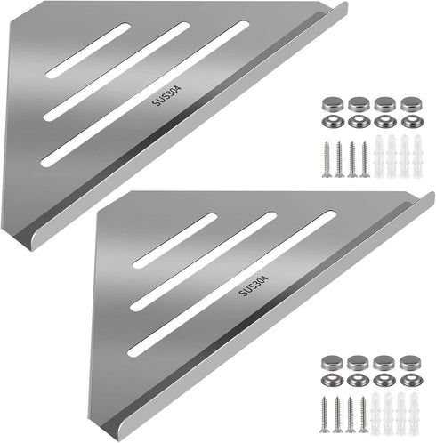 Sanbege 2 Pcs 304 Stainless Steel Corner Shelf with Screws, Triangle Shower Caddy,