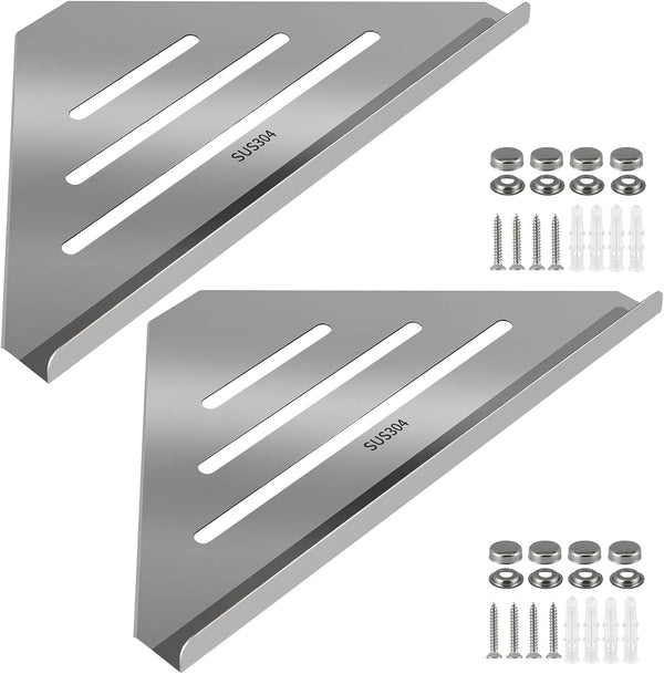 Sanbege 2 Pcs 304 Stainless Steel Corner Shelf with Screws, Triangle Shower Caddy,