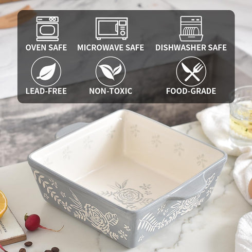 Wisenvoy 8x8 Baking Dish, Hand-Painted Casserole Pan for Oven, Brownie & Lasagna Dish
