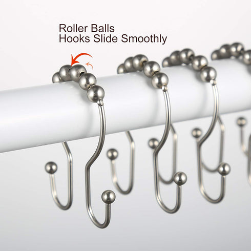Goowin 12 Pcs Stainless Steel Shower Curtain Hooks, Rust Proof Rings for Smooth Sliding Anti-Drop Double Hooks