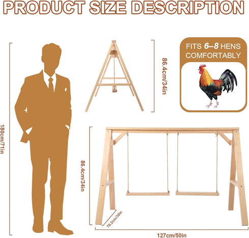 SENXILLER 2 68 Pine Wood Chicken Roosting Bars with Swings WeatherResistant Poultry Perch for Chickens Backyard Coop