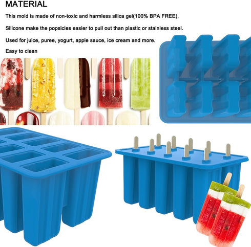 Homemade Popsicle Molds: Silicone Maker with 50 Sticks, Bags, and Recipes (Blue)