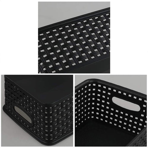 6-pack Black Woven Plastic Storage Baskets, Organizing Bins