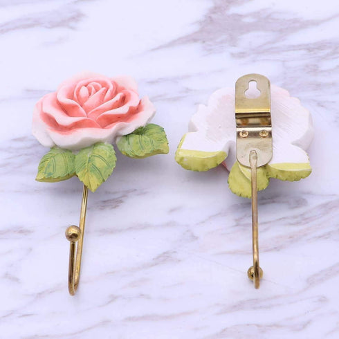 OPENDGO 3PCS Rose Resin Wall Hooks, Wall Mounted Creative Flower Iron Hook for Hanging Coat, Hat, Key, Towel