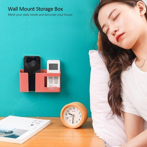 D3 Wall Mount Phone Holder, Punch-Free Mobile Phones Charging Stand, Sticky Remote Control Storage Box, White