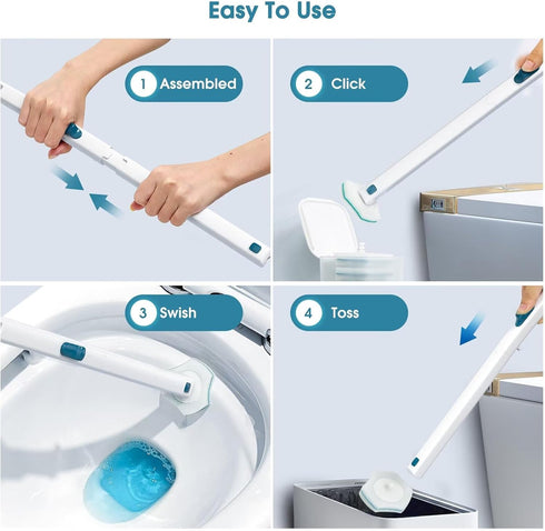 Disposable Toilet Brush with 48 PCS Refills - Toilet Cleaning System, Brush, Storage Caddy, and Refill Heads for