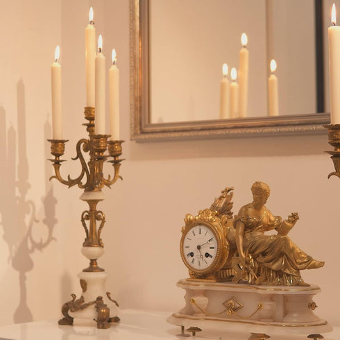 Tall Natural Marble Taper Dinner Candles - Clean Burning, Smokeless (16 Count)