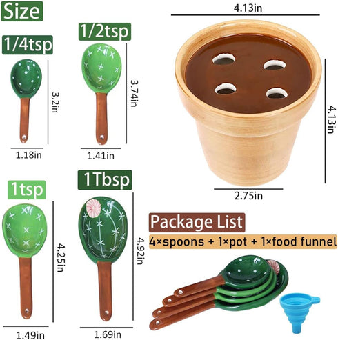 Cactus Measuring Spoons Set in Pot, Unique Measuring Cups and Spoons for Coffee, Salt, Sugar, Cute Baking Gifts