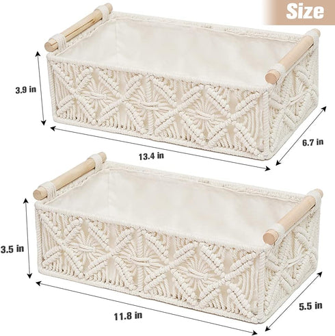 Countertop (Set 2) HOSROOME Macrame Storage Basket Boho Decor Baskets for Organizing Woven Decorative for Toilet Paper