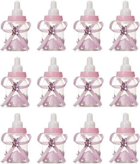 Fannuoncc 12 Pcs Baby Bottle Shower Favor, 3.5-Inch Mini Plastic Candy Bottles for