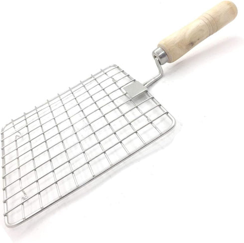 Papad Jali Stainless Steel Wire Roaster Rack, Wooden Handle, Roast Grill Chapati, Toast Roti