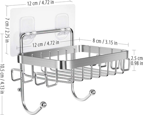 SUS304 6 Drilling-Silver-1 Pack ODesign Soap Dish Holder Stainless Steel with Hooks Loofah Bath Sponge Towel Razor