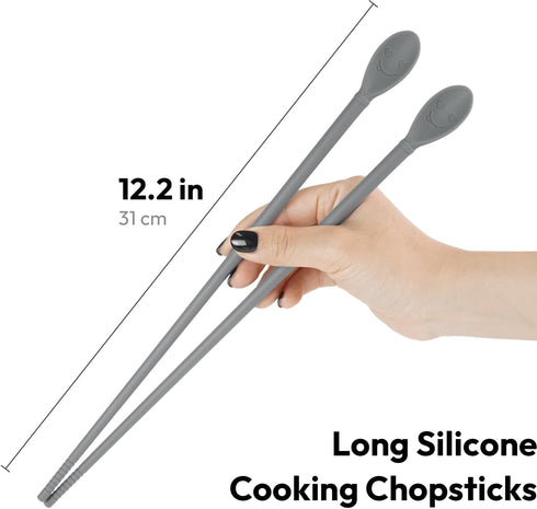 Carrotez Silicone Cooking Chopsticks, Long (12 inch) Reusable Chopsticks for Cooking, Heat Resistant, Non-Scratch, Gentle on Cookware, 1 pair - Modern Grey