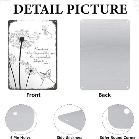 Dandelion Inspirational Wall Art Vintage Metal Sign, Dragonfly and Dandelion Retro Iron Painting Plaque (12x8 inch)