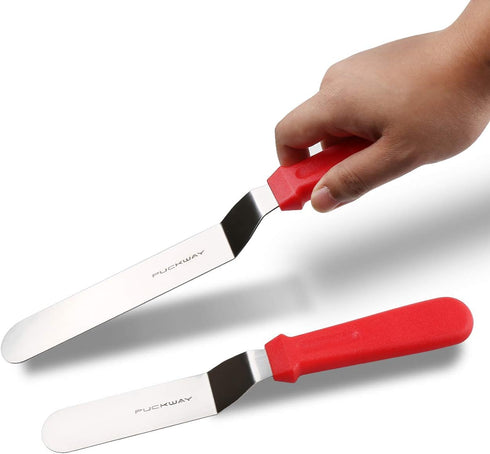 Angled Icing Spatula Set of 2 - Stainless Steel Offset Cake Spatula 6" & 8" Red