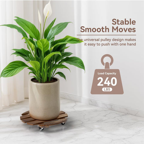 Lissomballon 2 Pack 12IN 360 Plant Stand Indoor and Outdoor, Premium Wooden Plant Caddy with Wheels, Heavy Duty Plant