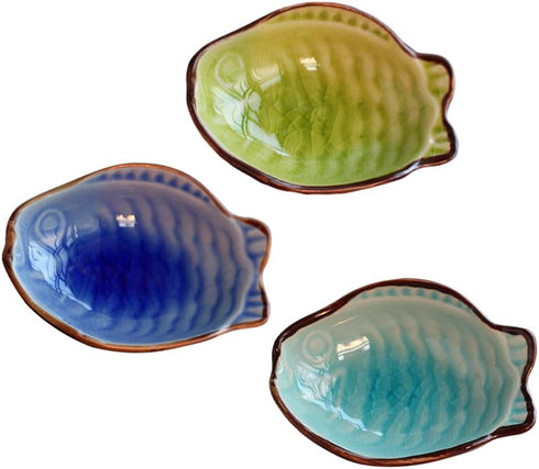 WAIT FLY Cute Fish Shaped Ceramics Seasoning Dishes, Set of 3 for Tea Bags, Appetizers, and Dipping