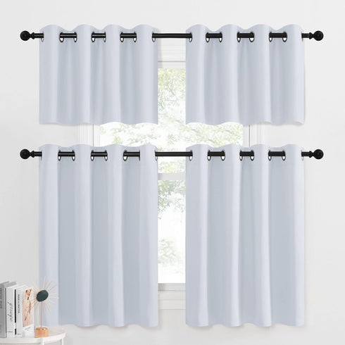 NICETOWN Greyish White Tiers Kitchen Curtains, Room Darkening Energy Efficient Grommet-Top Panels for Short Windows