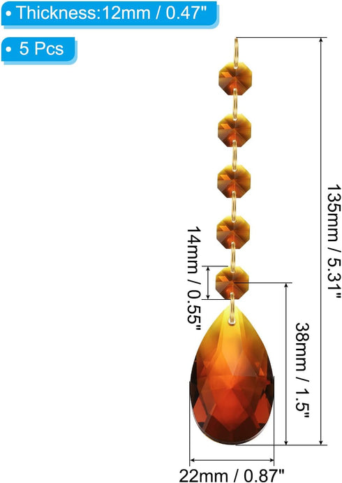 5 Pack 135mm PATIKIL Teardrop Crystal Chandelier, Length Prisms Part Dark Amber